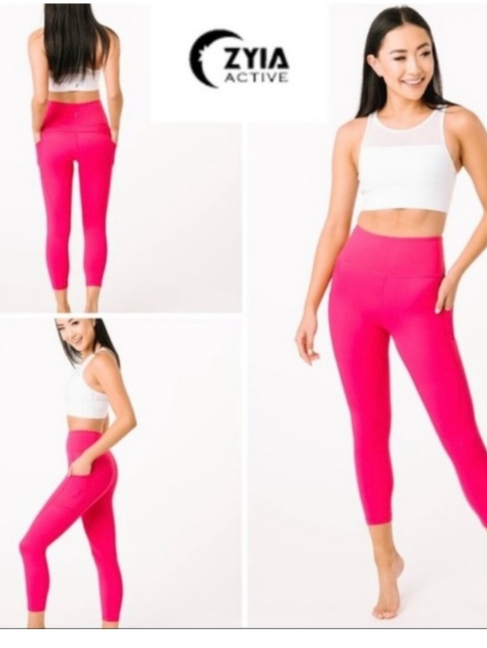 ZYIA Active Pocket Light N Tight High Rise Capri Leggings Neon Pink Size 4